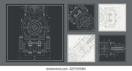  Mechanical Engineering drawing.Set of templates for brochures.Vector illustration.