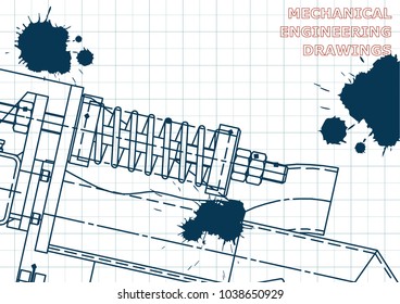 Mechanical engineering drawings. Background for inscription. Cover, Corporate Identity. Draft. Ink. Blots