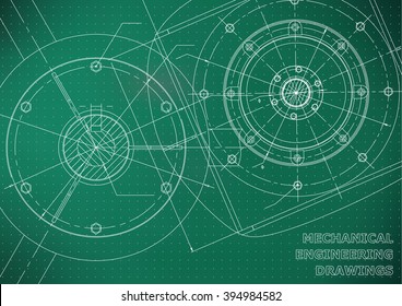 Mechanical engineering drawings. Background for inscription. Vector. White and green. Points