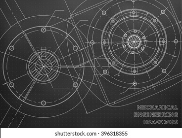 Mechanical engineering drawings. Background for inscription. Vector. Black and white. Points