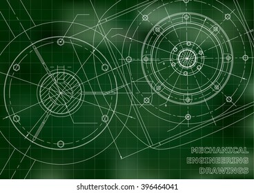 Mechanical engineering drawings. Background for inscription. Vector. Green and white