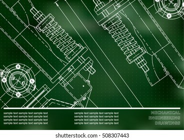 Mechanical engineering drawings. Background for inscription. Corporate Identity. Cover, banner. Green. Points