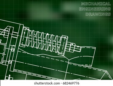 Mechanical engineering drawings. Background for inscription. Cover, Corporate Identity. Green. Grid