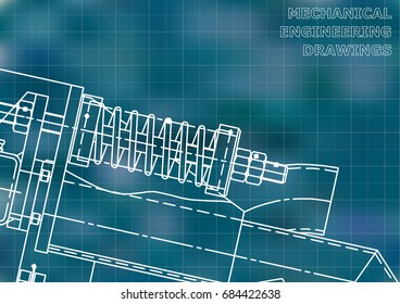 Mechanical engineering drawings. Background for inscription. Cover, Corporate Identity. Blue. Grid