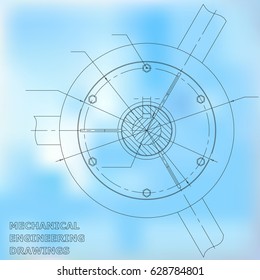 Mechanical engineering drawings. Engineering. Blue and white