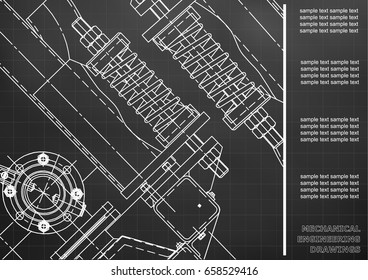 Mechanical engineering drawings. Cover, Label, Background for inscription. Corporate Identity. Black. Grid