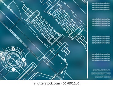 Mechanical engineering drawings. Cover, Label, Background for inscription. Corporate Identity. Blue