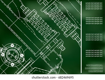 Mechanical engineering drawings. Cover, Label, Background for inscription. Corporate Identity. Green