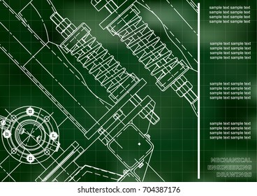 Mechanical engineering drawings. Cover, Label, Background for inscription. Corporate Identity. Green. Grid