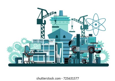 Mechanical engineering. From drawings to engineering. From design to engineering. Flat style. Flat design. Vector illustration Eps10 file