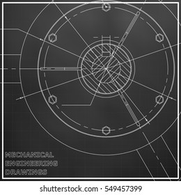 Mechanical engineering drawings. Engineering illustration. Black. Grid