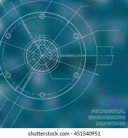 Mechanical engineering drawings. Engineering illustration. Blue. Points