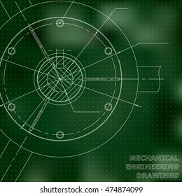 Mechanical engineering drawings. Engineering illustration. Green. Points