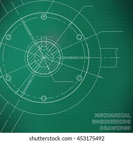 Mechanical engineering drawings. Engineering illustration. Light green. Points