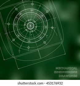 Mechanical Engineering Drawings. Engineering Illustration. Vector Background. Green