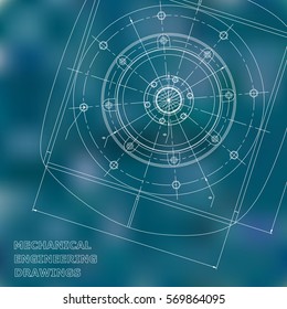 Mechanical engineering drawings. Engineering illustration. Vector. Blue