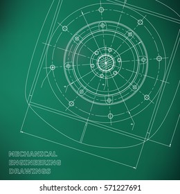 Mechanical Engineering Drawings. Engineering Illustration. Vector. Light Green