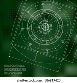 Mechanical engineering drawings. Engineering illustration. Vector. Green. Points