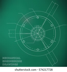 Mechanical engineering drawings. Engineering. Light green. Points