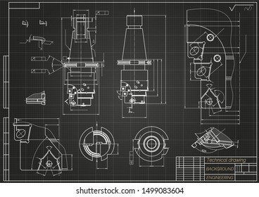 Mechanical Engineering Drawings On Black Background Stock Vector ...