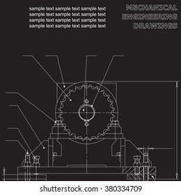 Mechanical engineering drawings on a black background. Vector for inscriptions