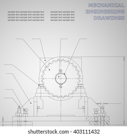 Mechanical engineering drawings on a black background. Vector for inscriptions. Corporate Identity. Gray
