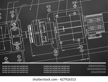 Mechanical engineering drawings on a black background. Vector. Cover, Background for inscription labels. Points