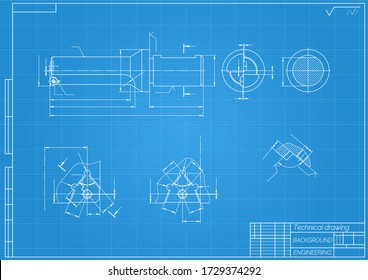 Dessins mécaniques sur fond bleu. Appuyez sur les outils, ennuyez. Conception technique. Couverture. Plan directeur. Illustration vectorielle