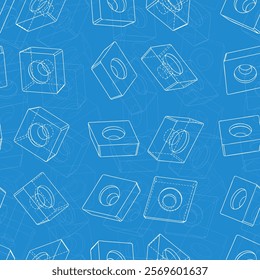 Mechanical engineering drawings on blue background. Cutter, assembly tool with replaceable multi-faceted plate. Technical Design. Cover. Blueprint. Vector illustration.