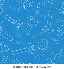 Mechanical engineering drawings on blue background. Cutter, assembly tool with replaceable multi-faceted plate. Technical Design. Cover. Blueprint. Vector illustration.