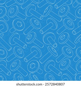 Mechanical engineering drawings on blue background. Cutter, assembly tool with replaceable multi-faceted plate. Technical Design. Cover. Blueprint. Vector illustration.