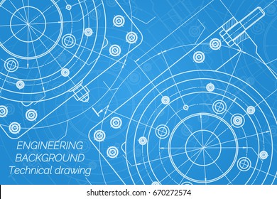 Mechanical engineering drawings on blue background. Milling machine spindle. Technical Design. Cover. Blueprint. Vector illustration.