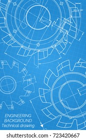 Mechanical engineering drawings on blue background. Cutting tools, milling cutter. Technical Design. Cover. Blueprint. Vector illustration.