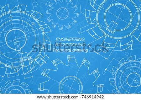 Mechanical engineering drawings on blue background. Cutting tools, milling cutter. Technical Design. Cover. Blueprint. Vector illustration.
