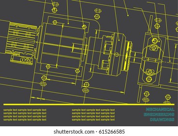 Mechanical engineering drawings on a gray background. Vector. Background for inscription