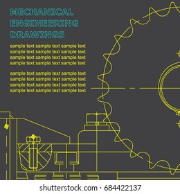 Mechanical engineering drawings on a gray background. Vector