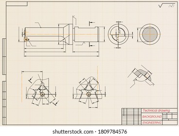 Mechanical engineering drawings on light background. Tap tools,  borer. Technical Design. Cover. Blueprint. Vector illustration