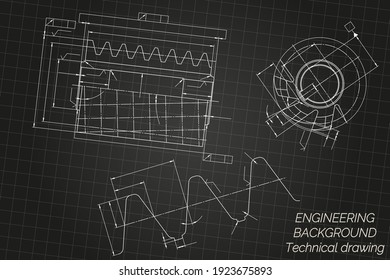 Dibujos mecánicos de ingeniería sobre el fondo de la luz. Herramientas de corte, fresador. Diseño técnico. Cubierta. Blueprint. Ilustración vectorial.