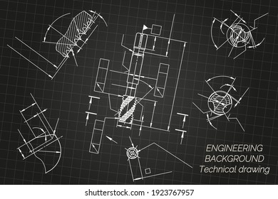 Mechanical engineering drawings on light background. Tap tools,  borer. Technical Design. Cover. Blueprint. Vector illustration.