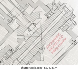 Mechanical engineering drawings on light background. Milling machine spindle. Technical Design. Cover. Vector illustration.