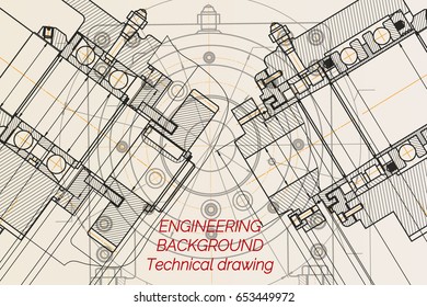 Mechanical engineering drawings on light background. Milling machine spindle. Technical Design. Cover. Blueprint. Vector illustration.