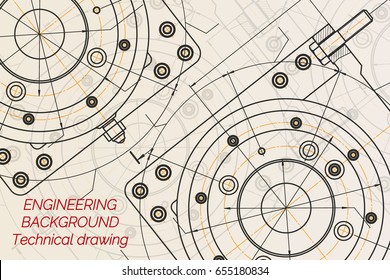 Mechanical engineering drawings on light background. Milling machine spindle. Technical Design. Cover. Blueprint. Vector illustration.