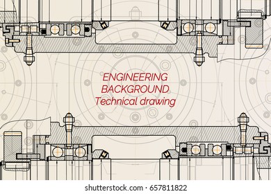 Mechanical engineering drawings on light background. Milling machine spindle. Technical Design. Cover. Blueprint. Vector illustration.