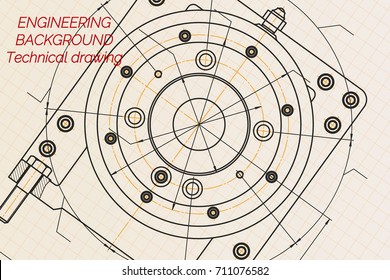 Mechanical engineering drawings on light background. Milling machine spindle. Technical Design. Cover. Blueprint. Vector illustration.