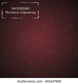 Mechanical engineering drawings on red blackboard. Background. Vector illustration
