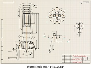 Mechanical Engineering Drawings On Sepia Background Stock Vector ...