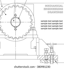 Mechanical engineering drawings on white background. Vector Inscription