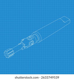 Mechanical engineering drawings. Tap tools, borer. Technical Design. Cover. Blueprint. Step Cutting Tool with Countersinking Function. Technical 3D Vector Illustration