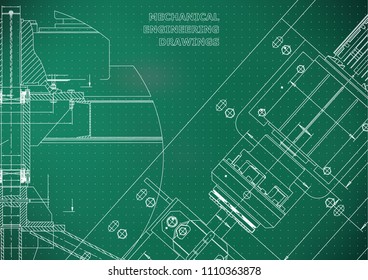 Mechanical engineering drawings. Technical Design. Instrument making. Blueprints. Light green background. Points