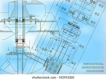 Mechanical engineering drawings. Technical Design. Blueprints. Blue